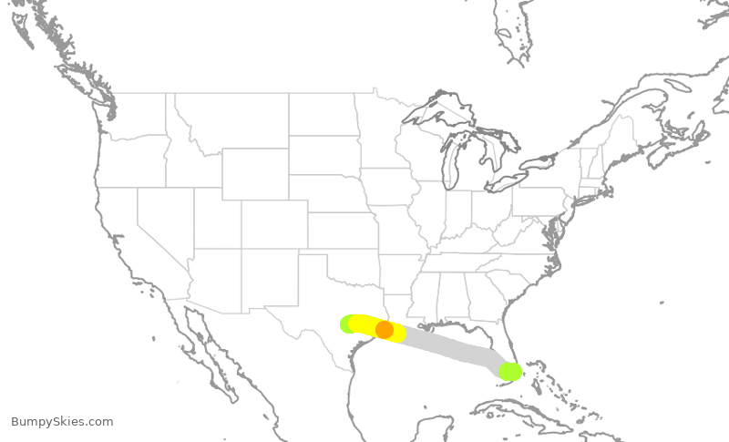 Turbulence forecast map for SWA3107, AUS to MIA
