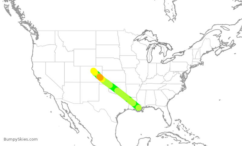 Turbulence forecast map for SWA3108, MSY to DEN