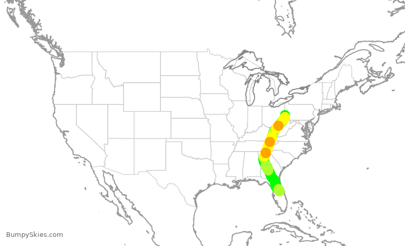 Turbulence forecast map for SWA3108, PIT to MCO