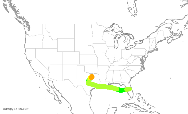 Turbulence forecast map for SWA3109, MCO to DAL