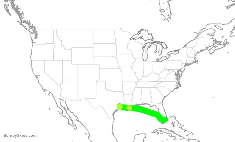 Turbulence forecast map for SWA3109, MIA to HOU