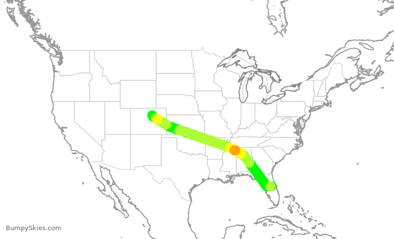 Turbulence forecast map for SWA3114, MCO to DEN