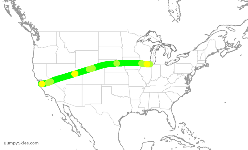 Turbulence forecast map for SWA3115, MDW to SJC