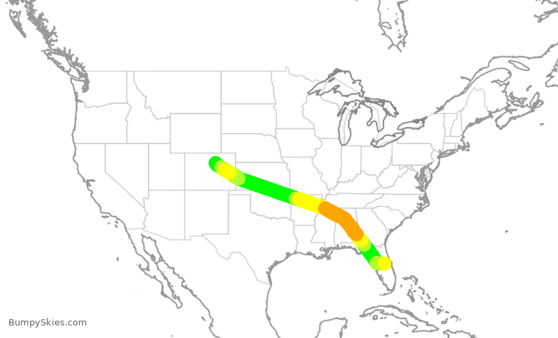 Turbulence forecast map for SWA3117, MCO to DEN