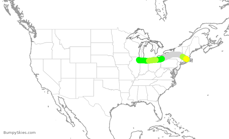 Turbulence forecast map for SWA3118, PVD to MDW