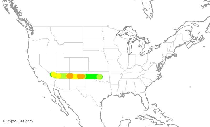Turbulence forecast map for SWA3119, OKC to LAS