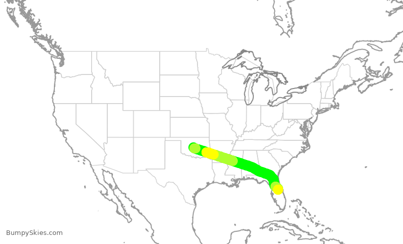 Turbulence forecast map for SWA3120, OKC to MCO