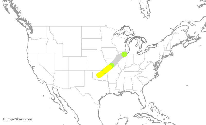 Turbulence forecast map for SWA3121, OKC to MDW