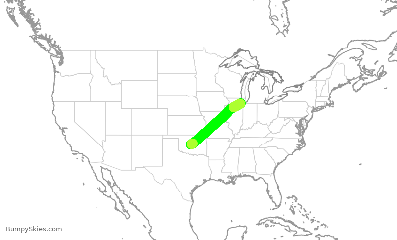 Turbulence forecast map for SWA3123, OKC to MDW