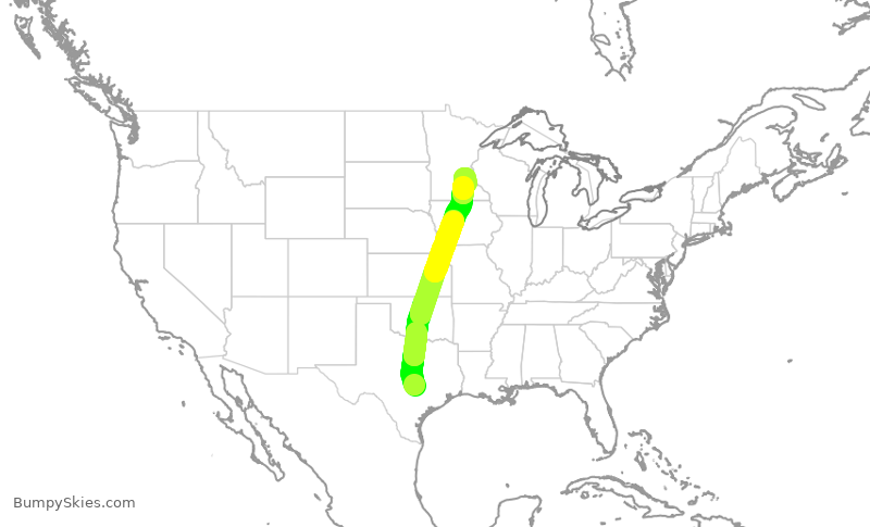 Turbulence forecast map for SWA3124, AUS to MSP