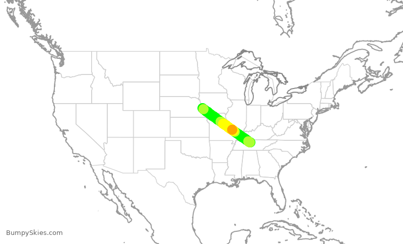 Turbulence forecast map for SWA3126, OMA to BNA