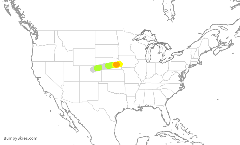 Turbulence forecast map for SWA3127, OMA to DEN