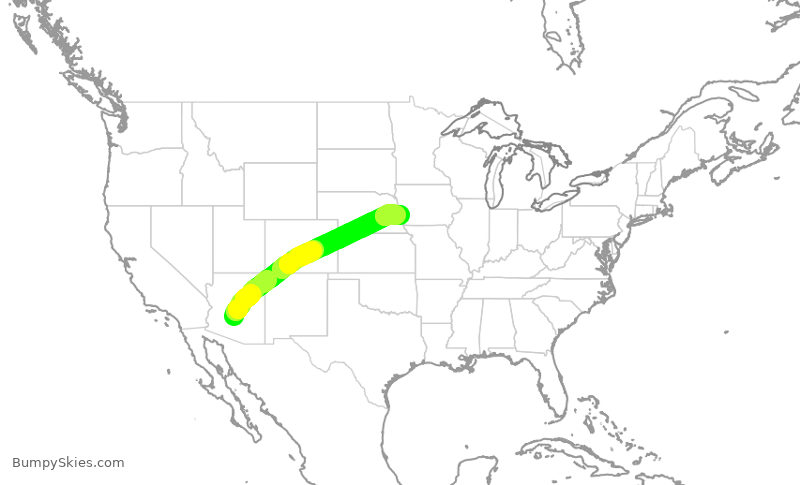 Turbulence forecast map for SWA3129, PHX to OMA