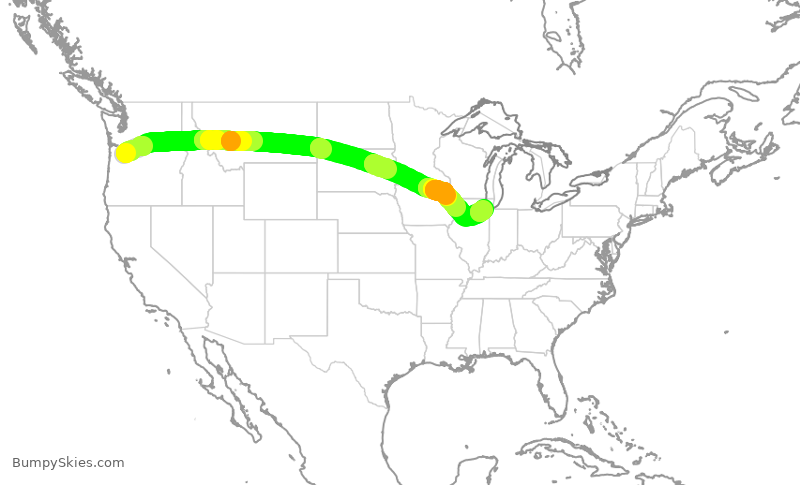 Turbulence forecast map for SWA3130, PDX to MDW