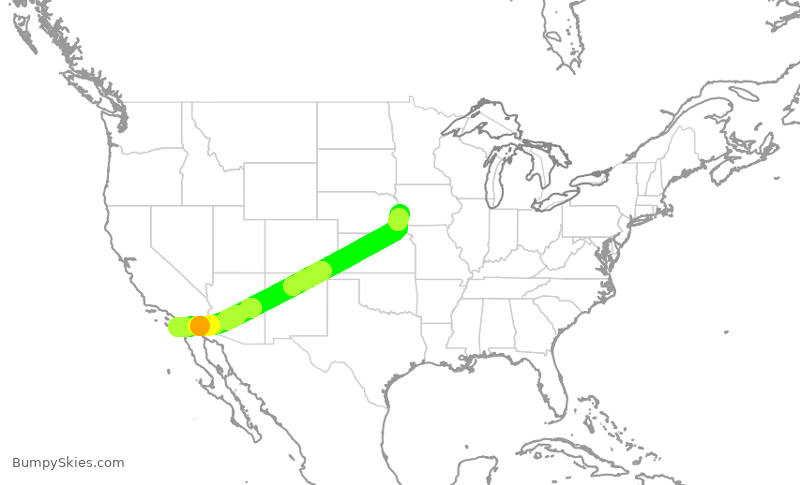 Turbulence forecast map for SWA3131, SAN to OMA
