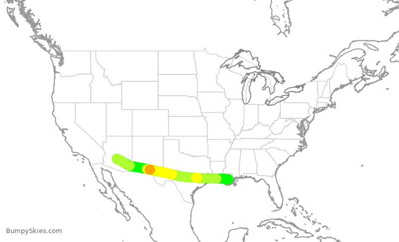 Turbulence forecast map for SWA3135, MSY to PHX