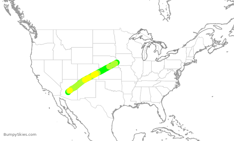 Turbulence forecast map for SWA3137, OMA to PHX