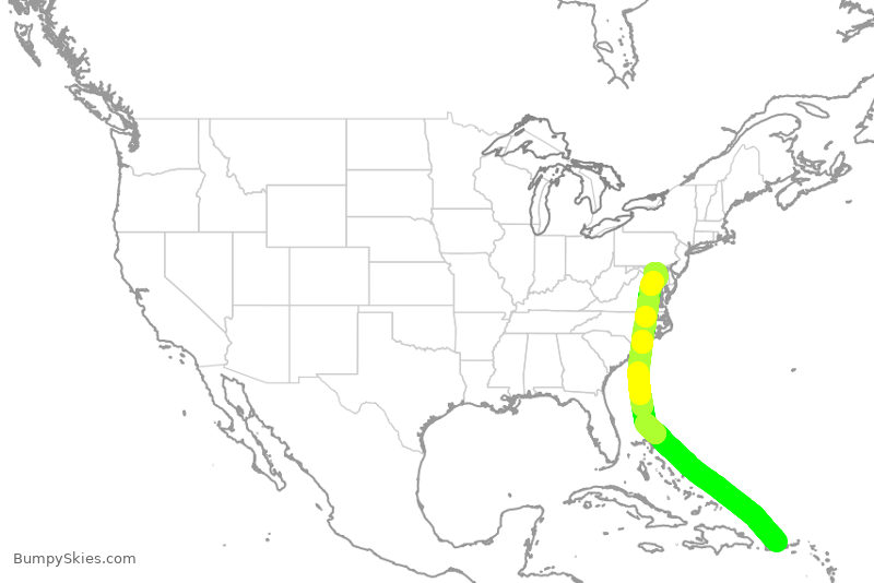 Turbulence forecast map for SWA3137, JSJ to BWI