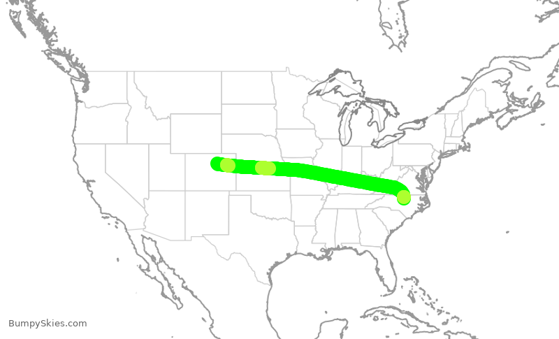 Turbulence forecast map for SWA3138, DEN to RDU