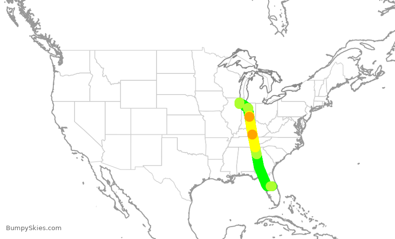 Turbulence forecast map for SWA3142, MCO to MDW