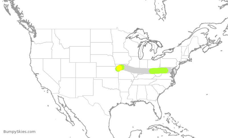 Turbulence forecast map for SWA3143, DCA to MCI