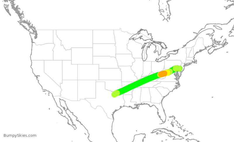 Turbulence forecast map for SWA3146, PHL to DAL