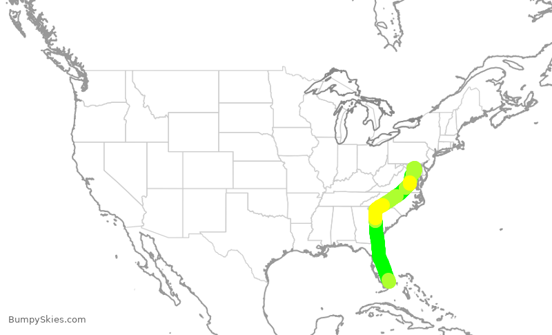 Turbulence forecast map for SWA3154, MIA to BWI