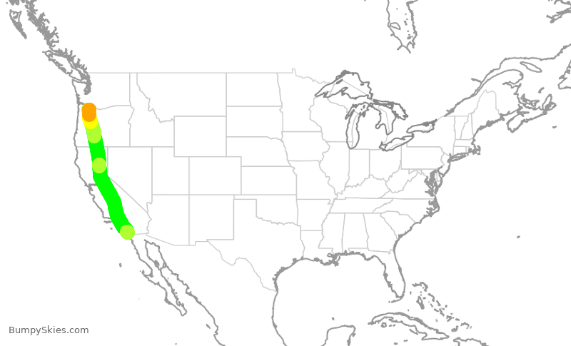 Turbulence forecast map for SWA3155, PDX to SAN