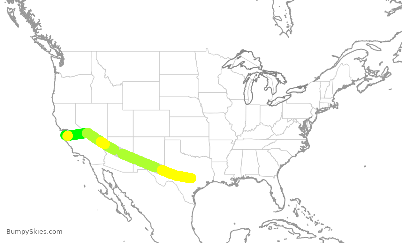 Turbulence forecast map for SWA3156, AUS to SJC