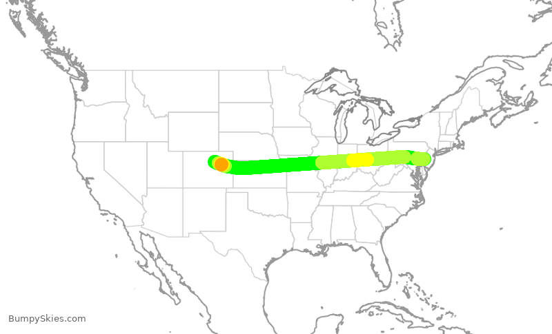 Turbulence forecast map for SWA3157, DEN to PHL