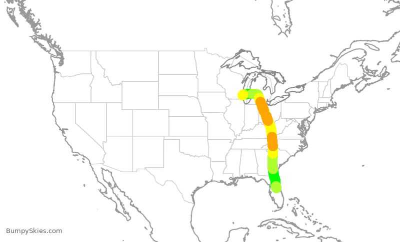 Turbulence forecast map for SWA3159, MCO to MKE