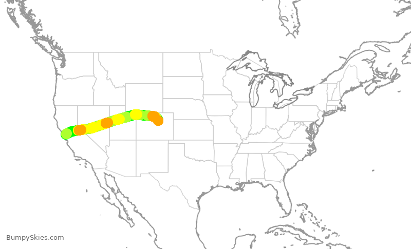 Turbulence forecast map for SWA3163, OAK to DEN
