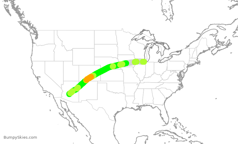 Turbulence forecast map for SWA3165, MDW to PHX