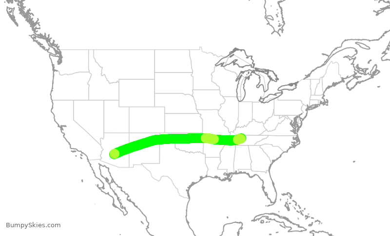 Turbulence forecast map for SWA3166, PHX to BNA
