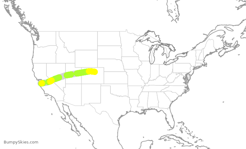 Turbulence forecast map for SWA3168, DEN to SJC