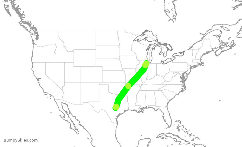 Turbulence forecast map for SWA3171, MDW to AUS