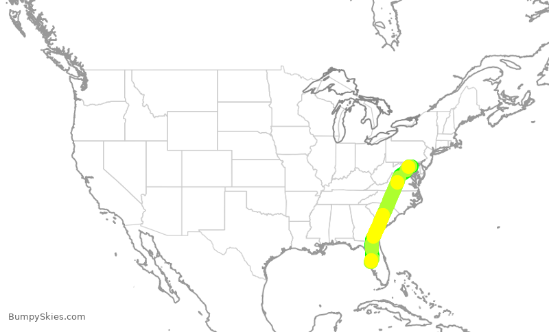 Turbulence forecast map for SWA3176, BWI to TPA