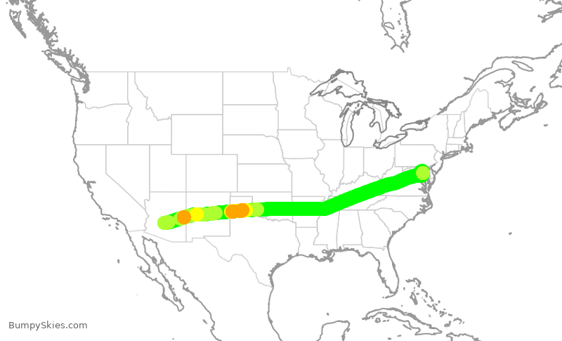Turbulence forecast map for SWA3179, PHX to BWI