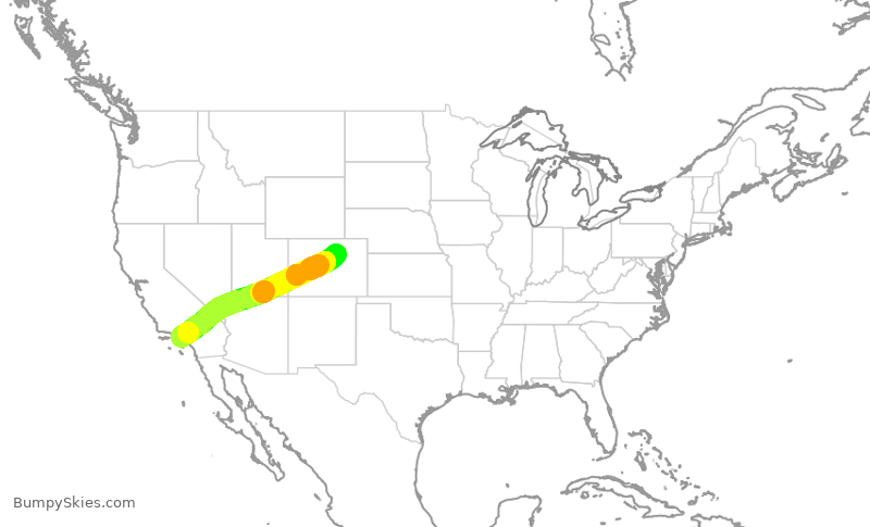 Turbulence forecast map for SWA3182, LAX to DEN