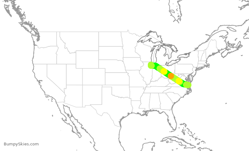 Turbulence forecast map for SWA3187, ORF to MDW