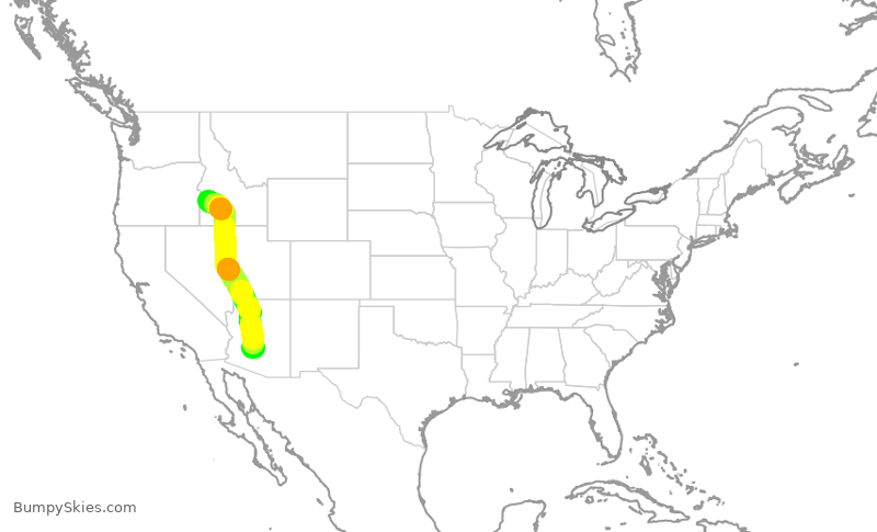 Turbulence forecast map for SWA3190, BOI to PHX