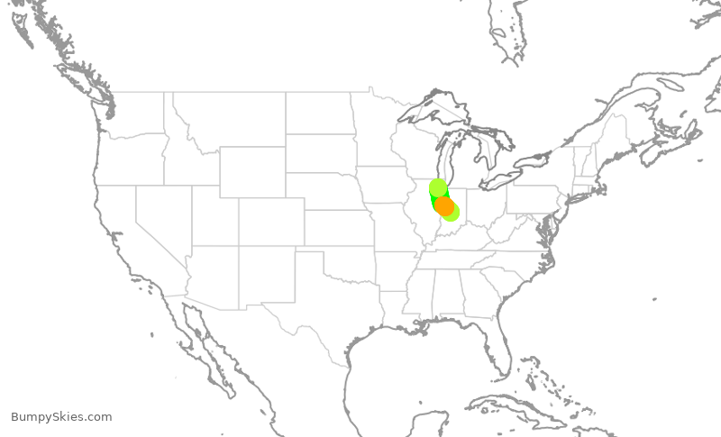 Turbulence forecast map for SWA3190, MDW to IND