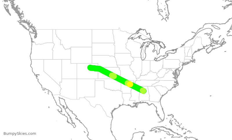 Turbulence forecast map for SWA3193, DEN to BHM