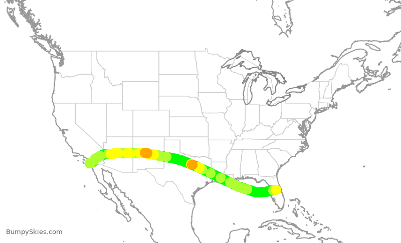 Turbulence forecast map for SWA3194, MCO to SAN