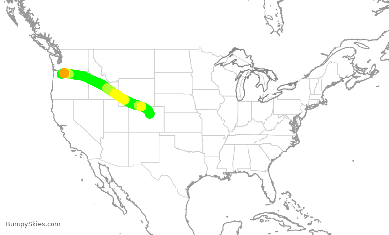 Turbulence forecast map for SWA3195, PDX to DEN