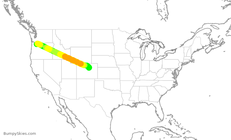 Turbulence forecast map for SWA3198, PDX to DEN