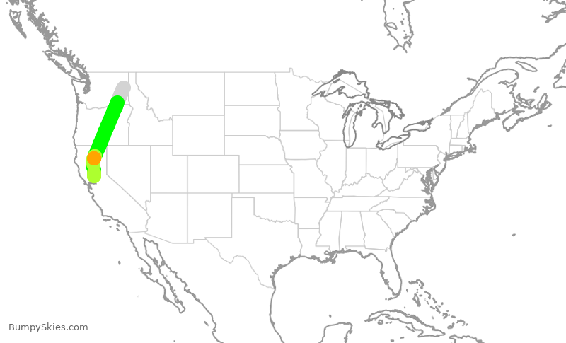 Turbulence forecast map for SWA3199, GEG to SMF