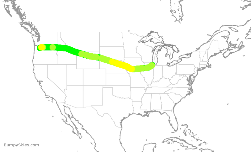 Turbulence forecast map for SWA3202, PDX to MDW