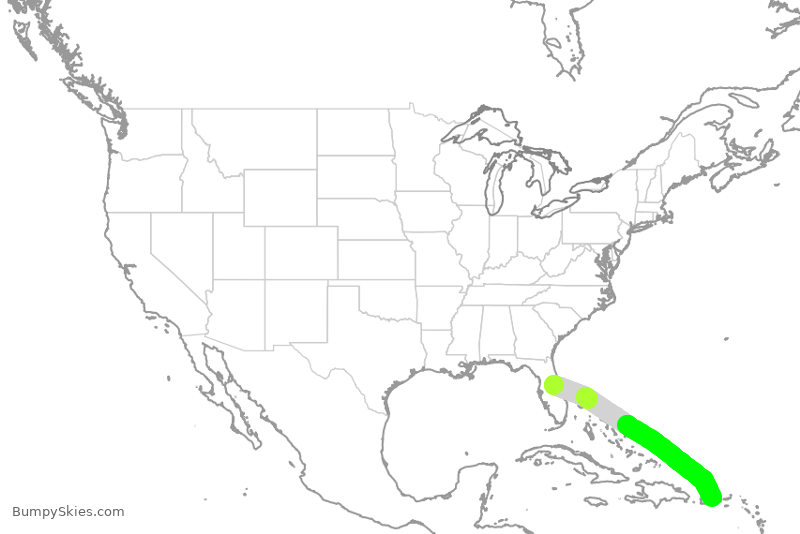 Turbulence forecast map for SWA3203, MCO to JSJ
