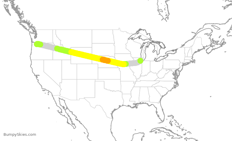 Turbulence forecast map for SWA3203, PDX to MDW